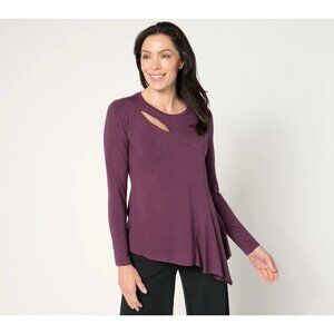 Peace Love World Asymmetrical Slash Detail Crew Neck Top Size L Plum A673007